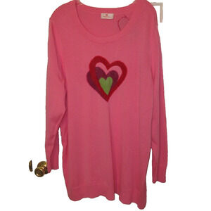Quacker Factory Hearts A Bursting Intarsia Sweater Plus Size 2X Pink